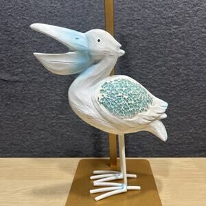 Wood Mosaic Pelican Sculpture Nautical Decor